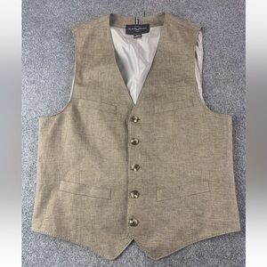 Black Brown 1826 Mens 100% Linen Waistcoat Vest Size M Brown